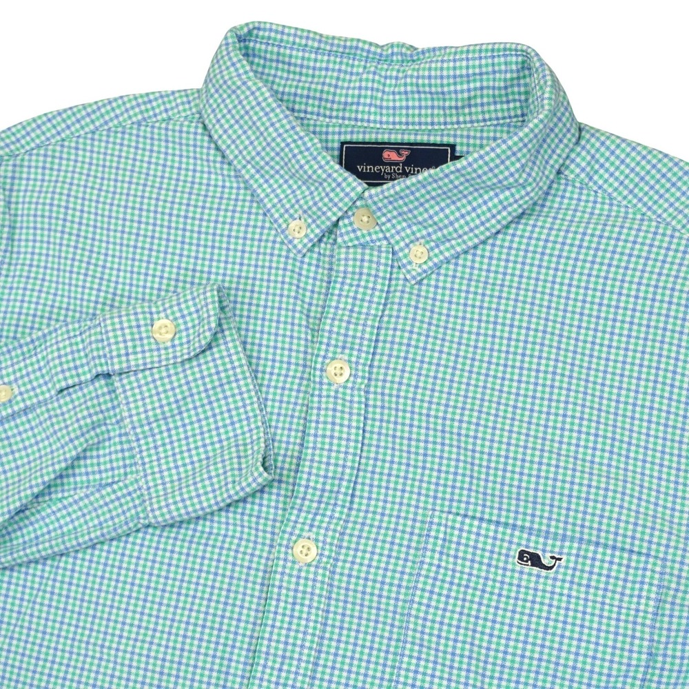 Vineyard Vines Slim Fit Tucker Button Down Shirt Men M Blue Green Gingham Preppy